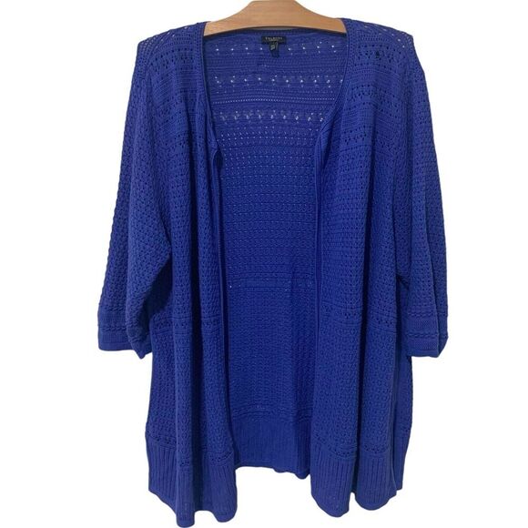 Talbots | Cardigan 3/4 Sleeves Open Front Blue Purple Plus- Size 3x Petite - Picture 1 of 7